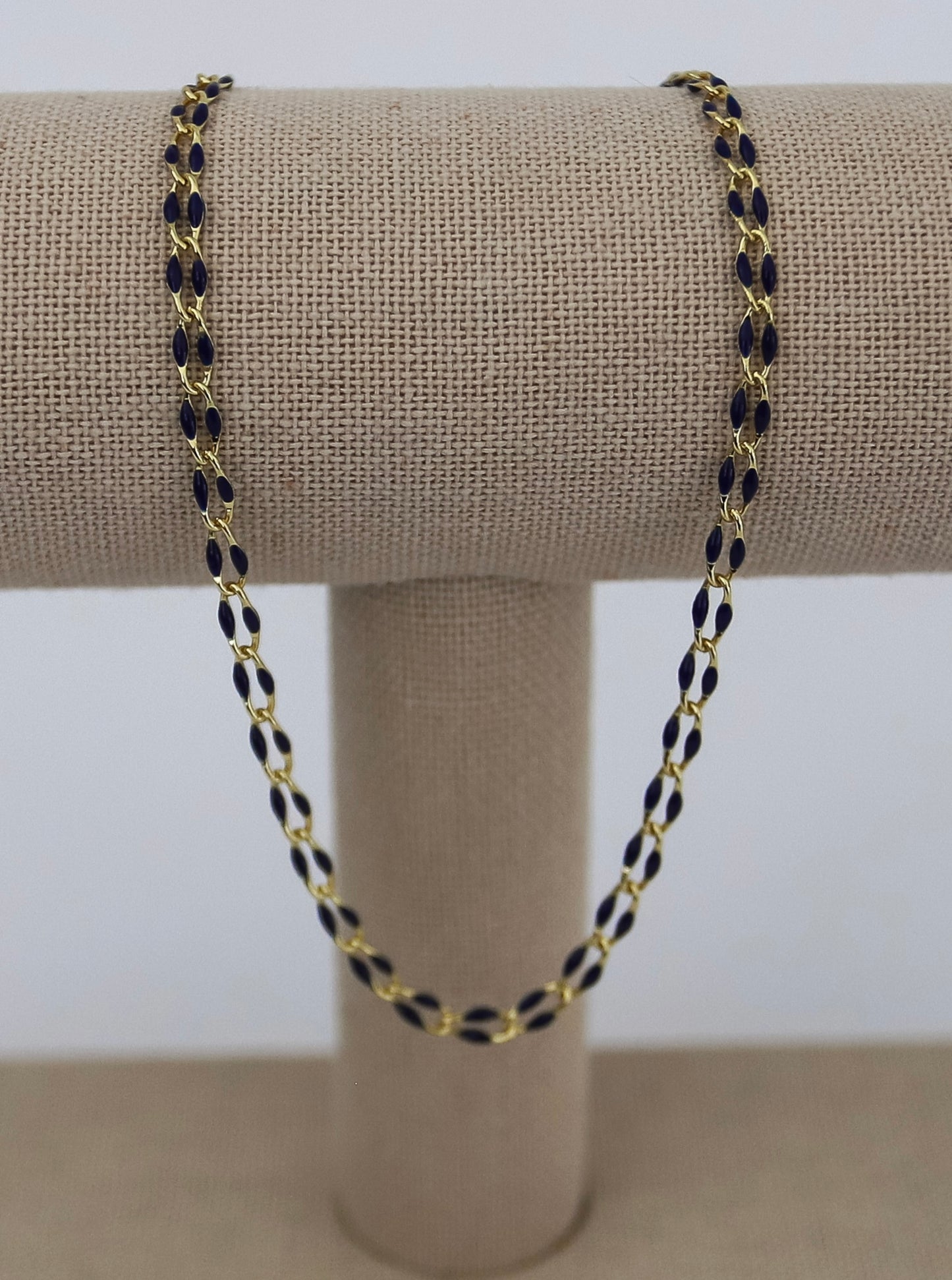 Gold Plated Enamel Chain - Navy Blue