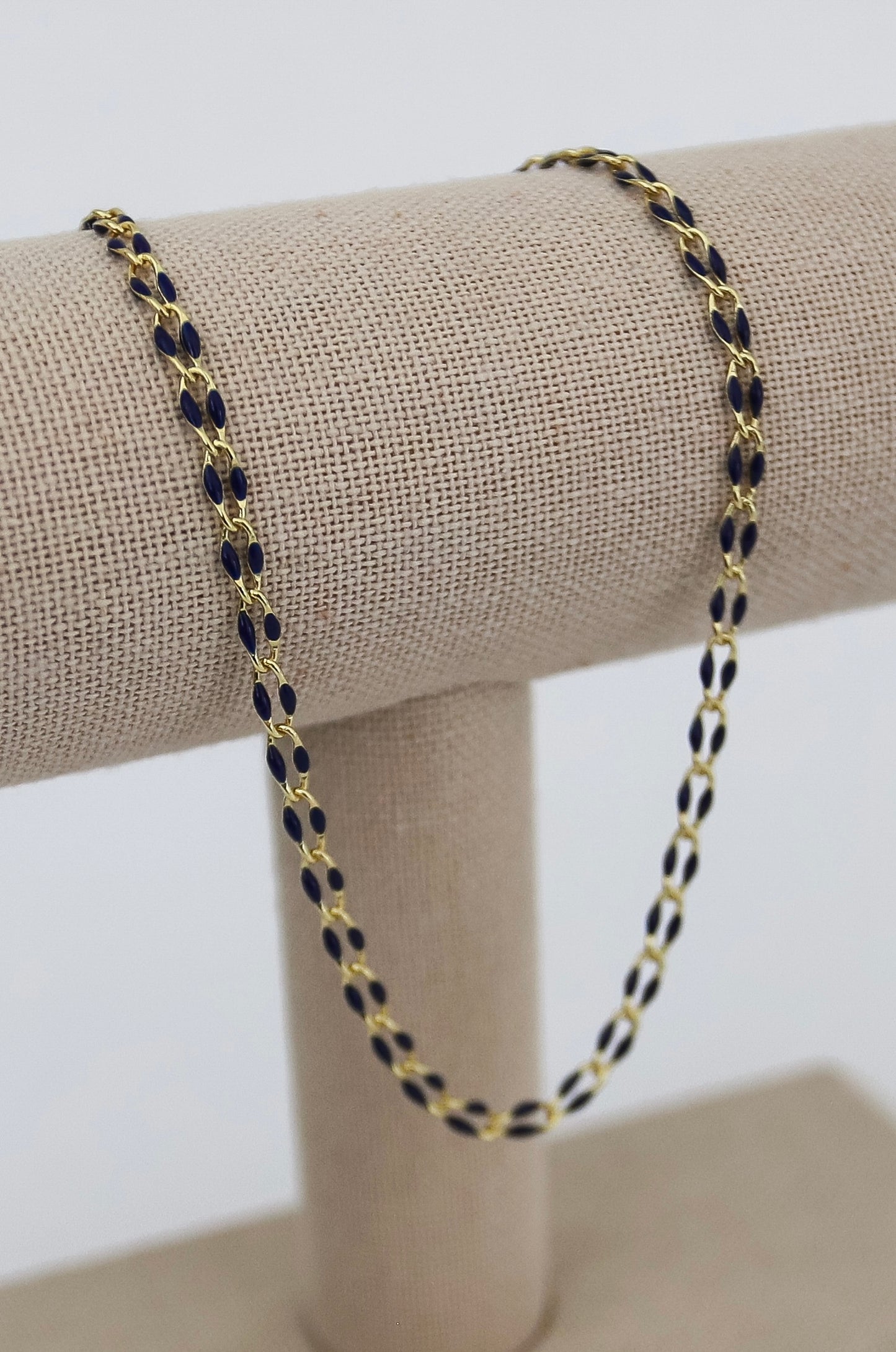 Gold Plated Enamel Chain - Navy Blue